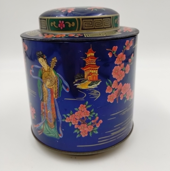 Japan Theme Tea Tin Daher Long Island Vintage Canister England 5.5" Tall w/Lid - Picture 2 of 14